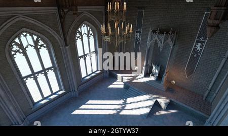 3D illustration fantasy medieval throne room in the castle Stock Photo