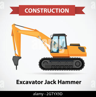 Excavator jack hammer as icon design Stock Vector