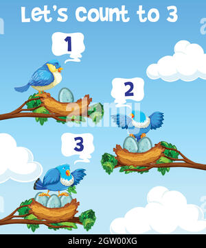 Lets count to three bird concept Stock Vector