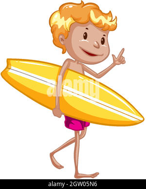 Athlete holding surfboard on white background Stock Vector