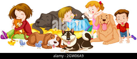 kids with pets cartoon set Stock Vector Image & Art - Alamy