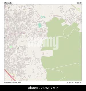 Mondello, Province of Palermo, Italy, Sicily, N 38 4' 35'', E 13 31' 3'', map, Timeless Map published in 2021. Travelers, explorers and adventurers like Florence Nightingale, David Livingstone, Ernest Shackleton, Lewis and Clark and Sherlock Holmes relied on maps to plan travels to the world's most remote corners, Timeless Maps is mapping most locations on the globe, showing the achievement of great dreams Stock Photo