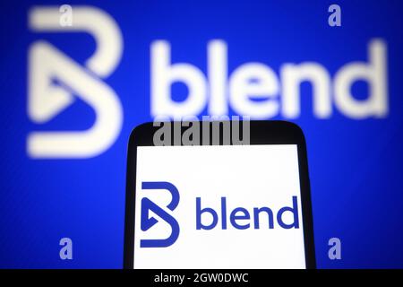 Ukraine. 02nd Oct, 2021. In this photo illustration a Blend logo is seen on a smartphone and a pc screen. Credit: SOPA Images Limited/Alamy Live News Stock Photo