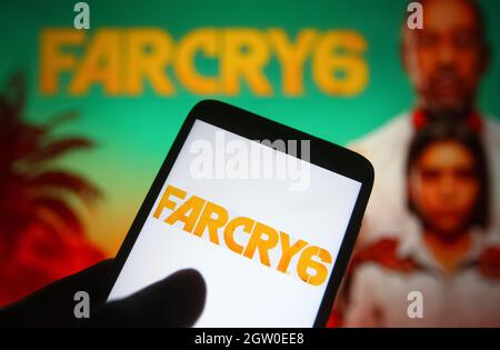 Ukraine. 02nd Oct, 2021. In this photo illustration a Far Cry 6 logo is seen on a smartphone. Credit: SOPA Images Limited/Alamy Live News Stock Photo