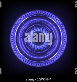 Digital computer infographic. Futuristic Sci-Fi glowing HUD element. Data engineering. Abstract hologram hi-tech background. Virtual reality interface Stock Vector