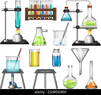 Science equipments on white background Stock Vector