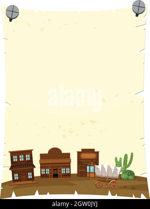 Paper template with western town in background Stock Vector
