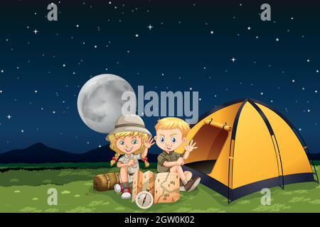 A girl camping at night illustration Stock Vector Image & Art - Alamy