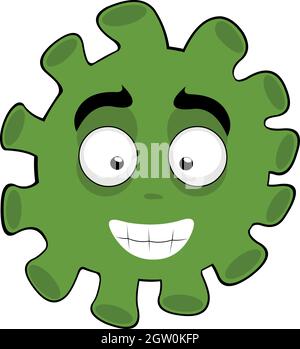 Vector emoticon illustration of a bacterium, virus or microbe cartoon, with a happy expression and smiling showing teeth Stock Vector