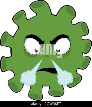 Vector emoticon illustration of a cartoon bacteria, microbe or virus, with an angry expression and fuming Stock Vector