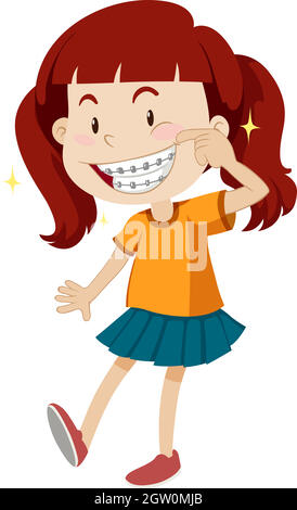 Little girl with braces Stock Vector