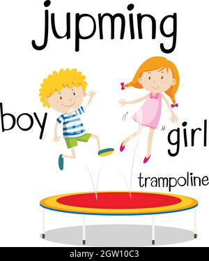 Boy and girl jumping on trampoline Stock Vector