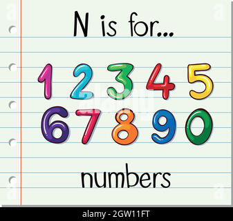 Flashcard letter N is for numbers Stock Vector