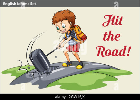 A poster of a boy hitting the road Stock Vector