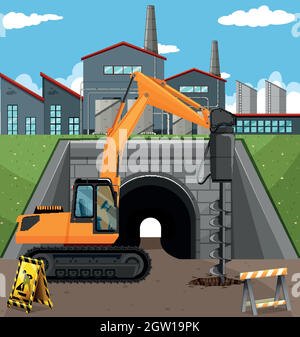 Road construction scene with driller Stock Vector