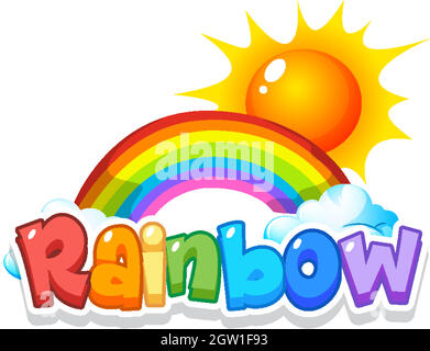 Font design for word rainbow with rainbow in the sky background Stock Vector