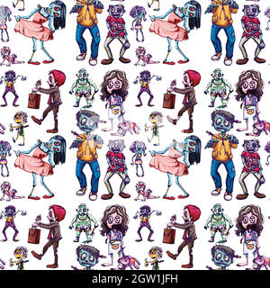 Seamless background with many zombies Stock Vector