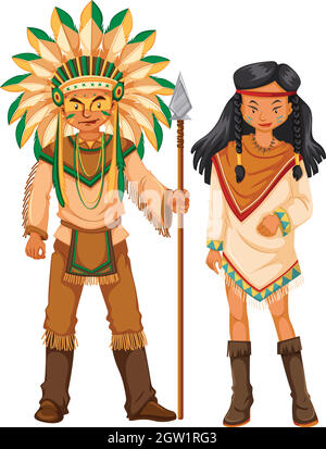 Two native american indians in costume Stock Vector