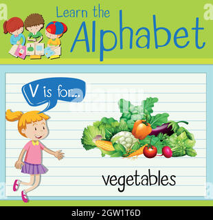 Flashcard letter V is for vegetables Stock Vector