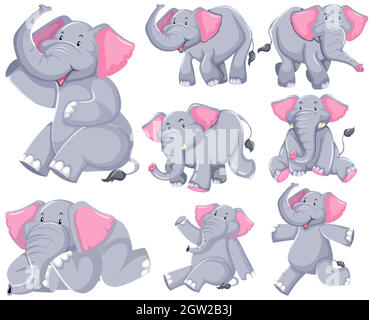 Set of elephant cartoon character Stock Vector