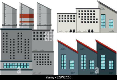Different designs of factory buildings illustration Stock Vector Image ...