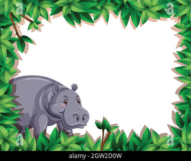 Hippo in nature border Stock Vector