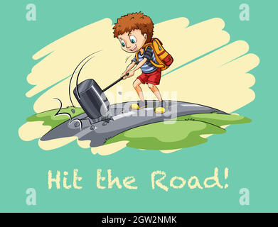 Idiom hit the road Stock Vector