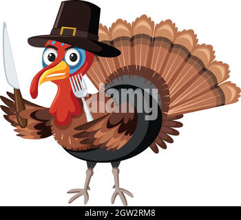 Thanksgiving turkey character on white background Stock Vector