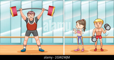 People working out in gym Stock Vector