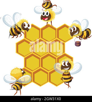 Happy bees and beehive Stock Vector