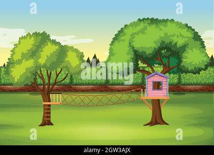 Tree house in the nature park Stock Vector