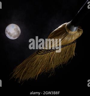 'Flying Broom with Moon' Stock Photo