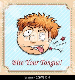 Idiom bite your tongue Stock Vector