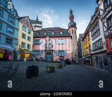 Cochem Town Hall (Rathaus) at Market Square (Marktplatz) - Cochem, Rhineland-Palatinate, Germany Stock Photo