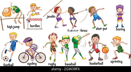 Men and women doing different sports Stock Vector