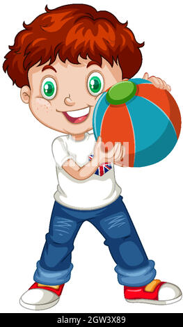 Cute boy holding color ball Stock Vector