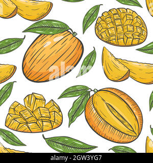 Seamless pattern with mango, vector. Stock Vector