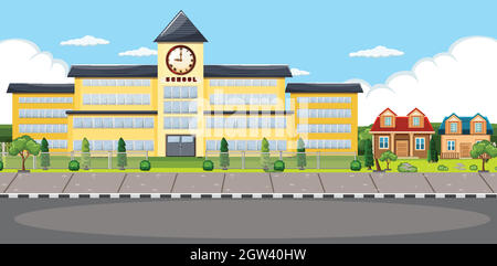 Road in front of school scene Stock Vector