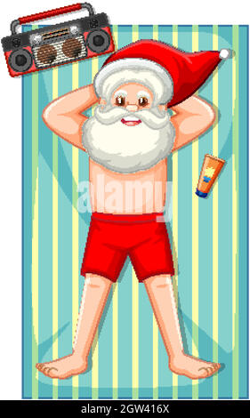 Santa Claus taking sun bath cartoon character isolated on white background Stock Vector