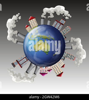 Global warming poster with factories on earth Stock Vector