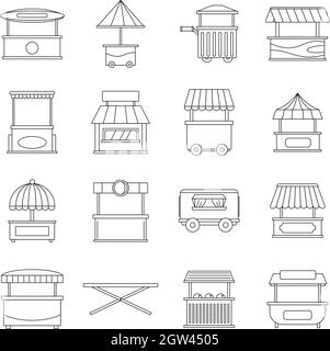Street food truck icons set, outline style Stock Vector