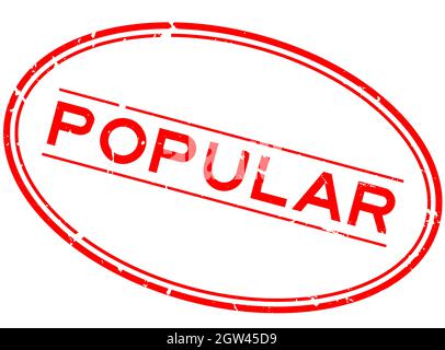 Grunge red popular word with star icon round rubber seal stamp on white ...