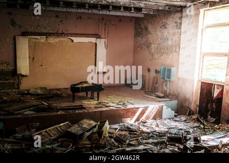 Auditorium of Pripyat Music School and Concert Hall - Pripyat, Chernobyl Exclusion Zone, Ukraine Stock Photo