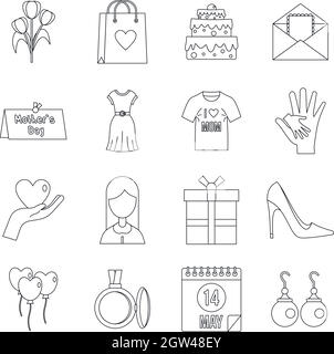 Mothers day icons set, outline style Stock Vector