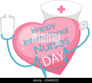 Happy International Nurses Day font with stethoscope and cross symbol Stock Vector