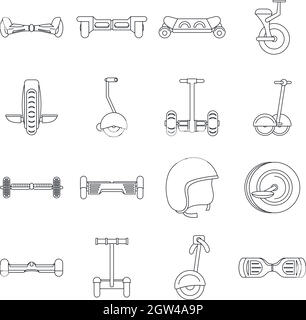 Balancing scooter icons set, outline style Stock Vector