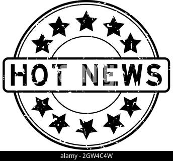 Grunge black hot news word with star icon round rubber seal stamp on white background Stock Vector