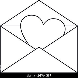 Envelope with valentine heart icon, outline style Stock Vector