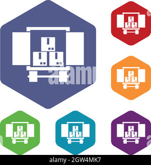 Cargo truck with load icons set Stock Vector