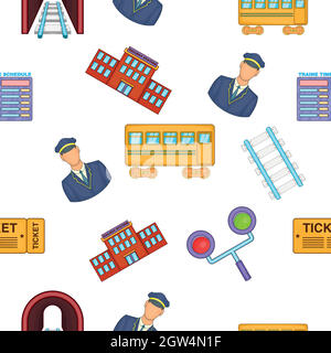 Railway transport pattern, cartoon style Stock Vector